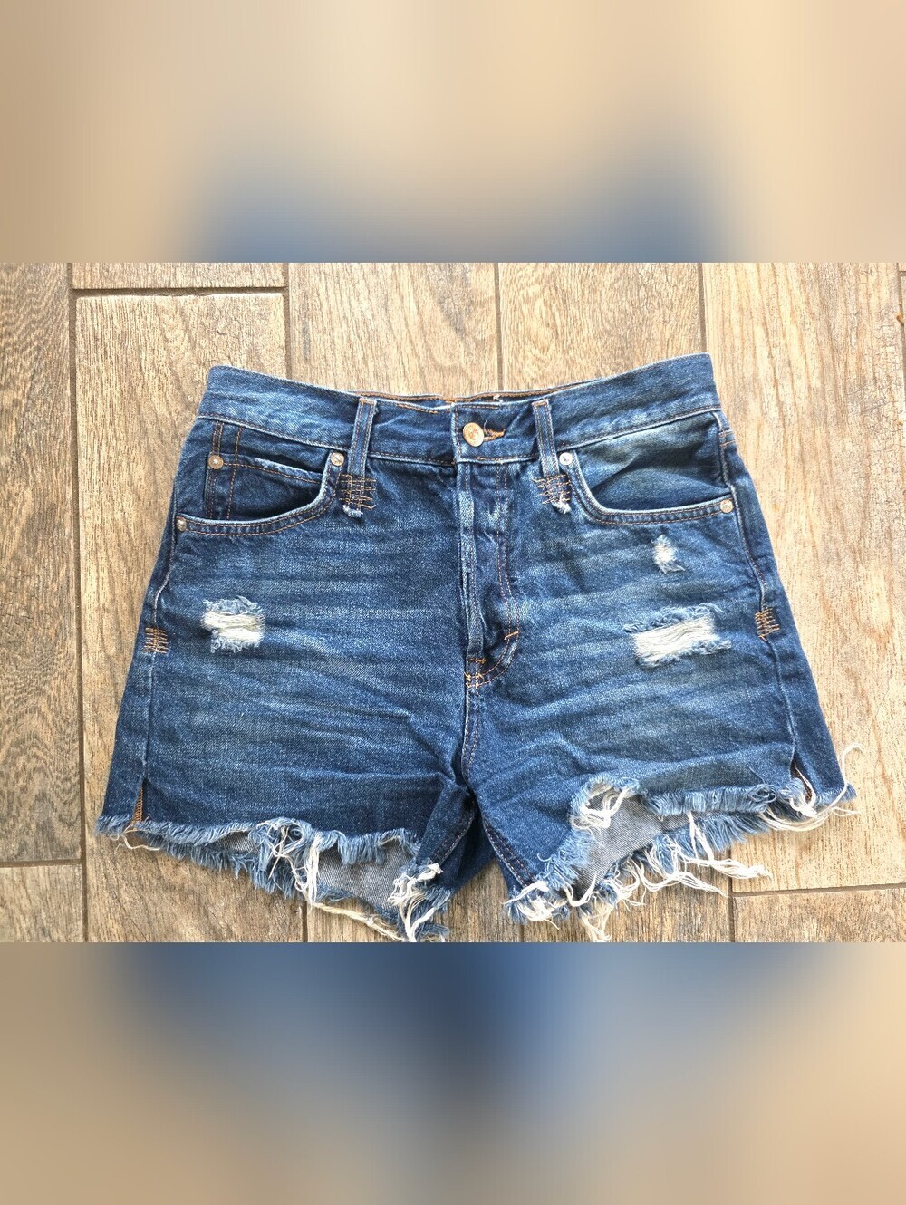 Free People FP Distressed Dark Blue Denim Jean Cutoff Shorts Sz 27